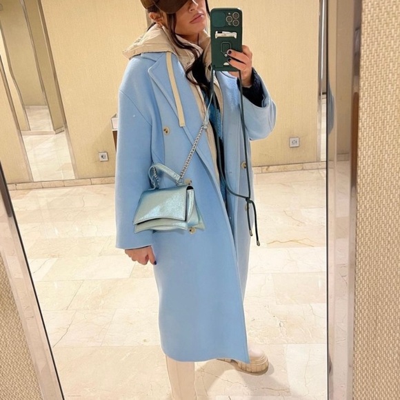 Zara double breasted oversized wool coat sky blue - Picture 8 of 15